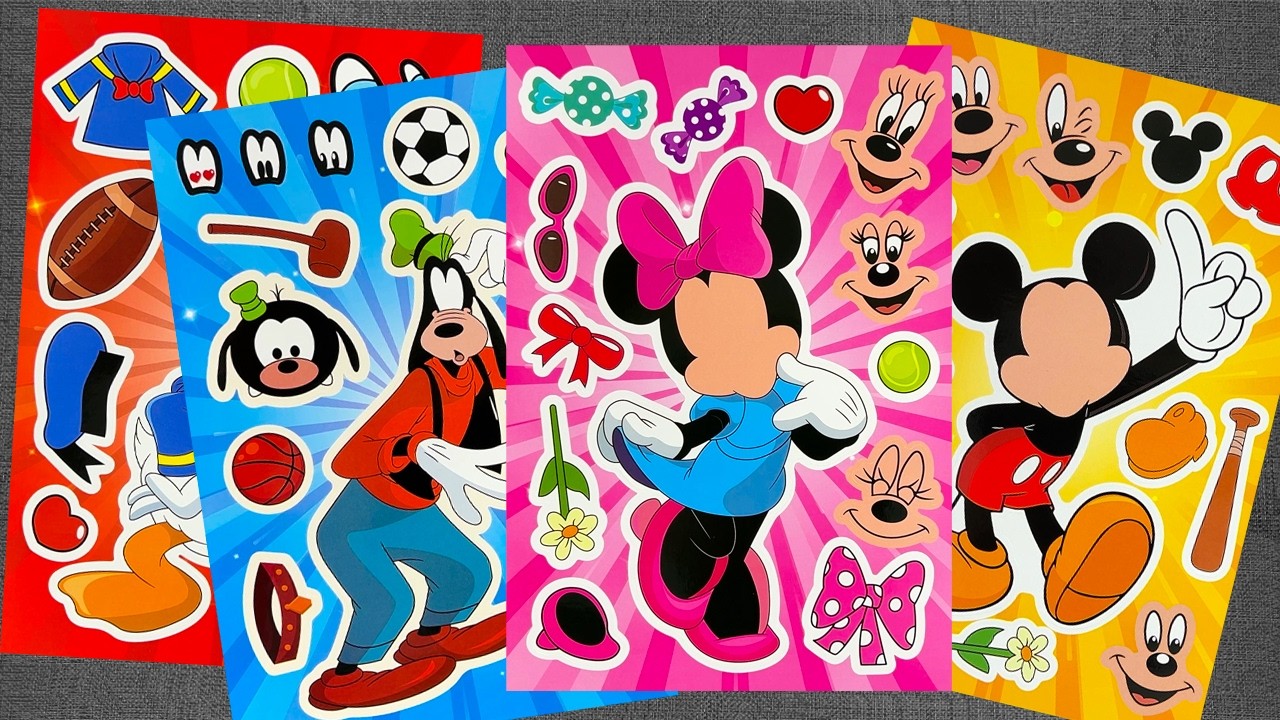 [Paper diy] Disney Mickey & Minnie Dress Up Sticker Book with Make A Face Stickers Fun! ASMR