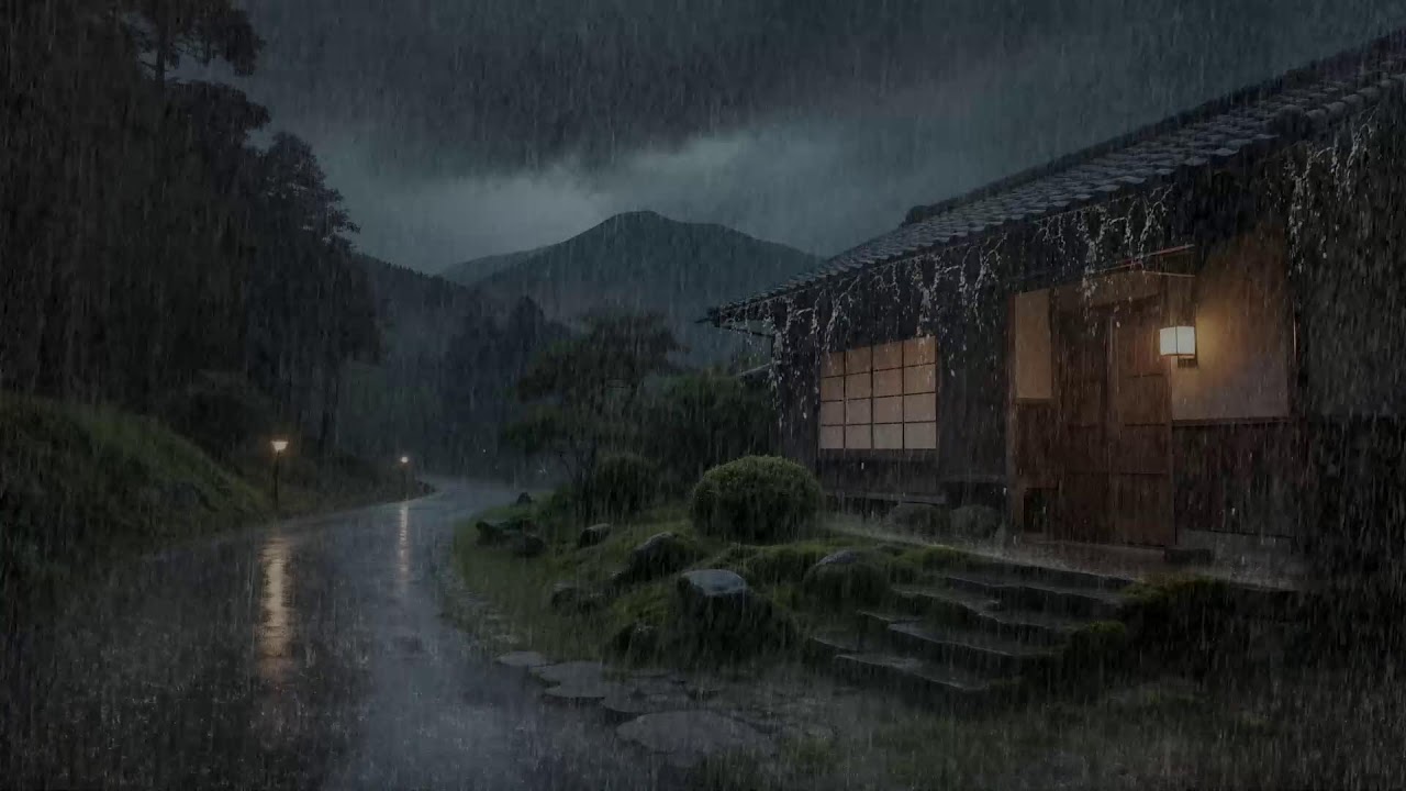 Peaceful Rainfall Sounds Surround Wooden House for Deep Sleep and Balance