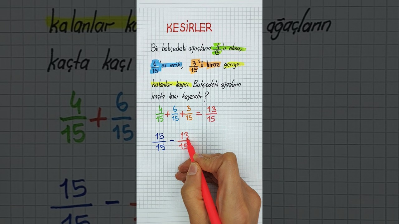 4.SINIF🟠KESİR PROBLEMLERİ🟠 Kesirleri Toplama &Ccedil;ıkarma Gerektiren Problem &Ccedil;&ouml;zme➡️ #kesirproblemleri✅️