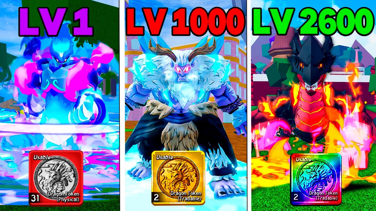 UPEI DO 1 AO 2600 SÓ COM DRAGON TOKENS NO BLOX FRUITS!