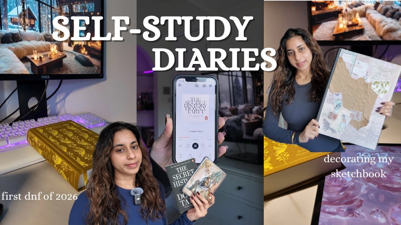 decorating my A3 sketchbook, first DNF of 2026, dark academia🧚🏽‍♂️📚| self-studying is the way to go!