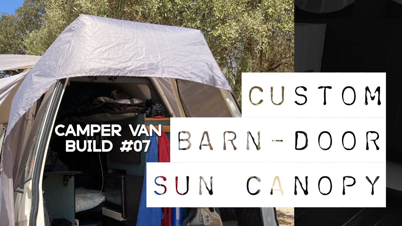 Custom rear barn door sun canopy awning | VW T4 Camper Van Build 7