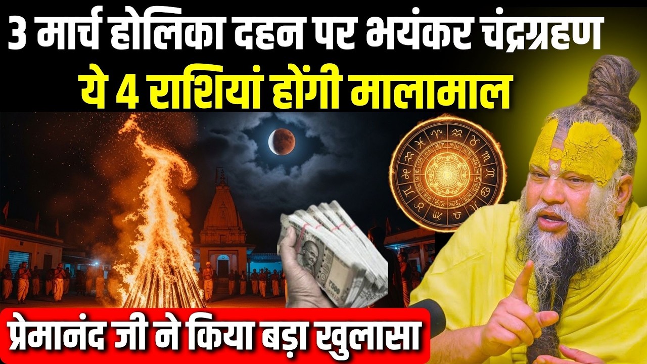 3 मार्च होलिका दहन पर साल का पहला चंद्र ग्रहण! ये 4 राशियां बनेंगी करोड़पति | Premanand Ji Maharaj