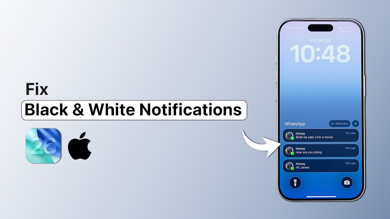 Как исправить черно-белые уведомления на iPhone после обновления iOS 26?