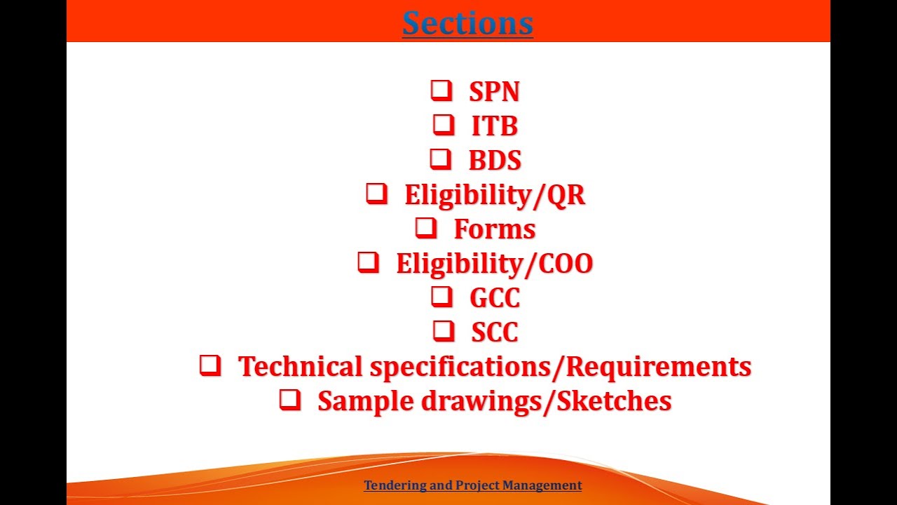 Different sections in a tender and details of sections and explanation