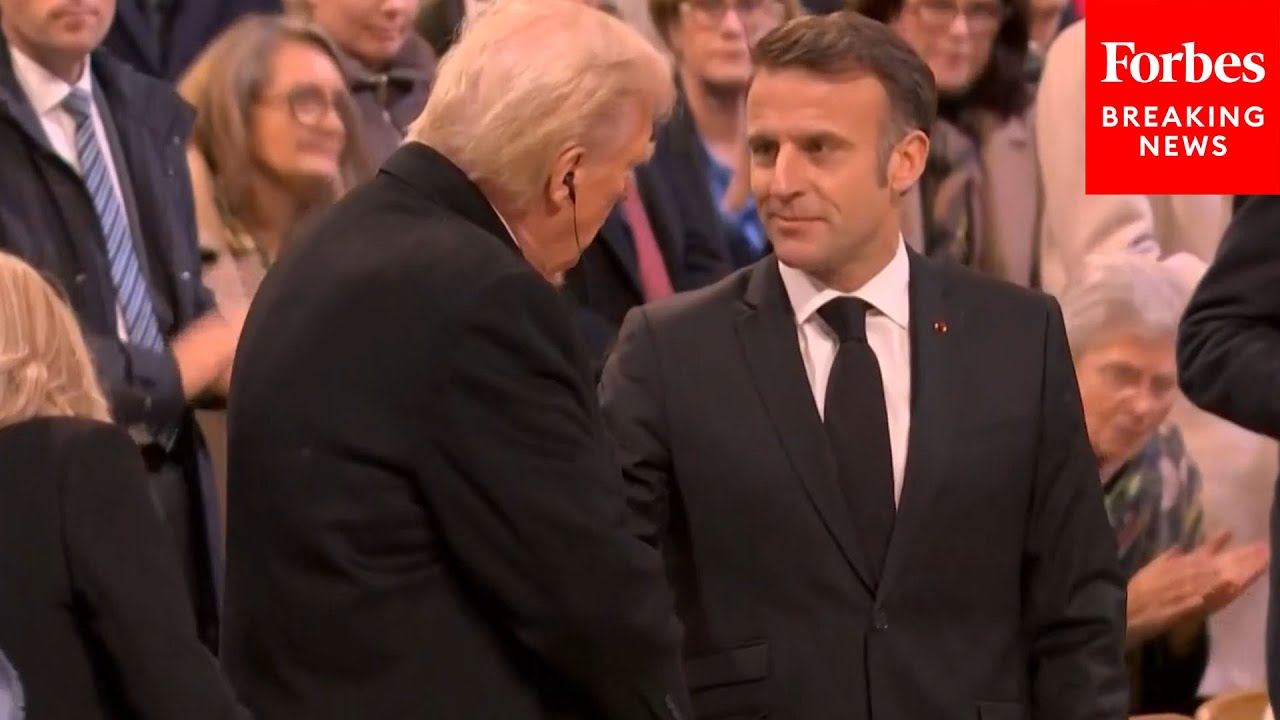 WATCH: Macron Shakes Trump's Hand After Remarks At Notre-Dame Reopening