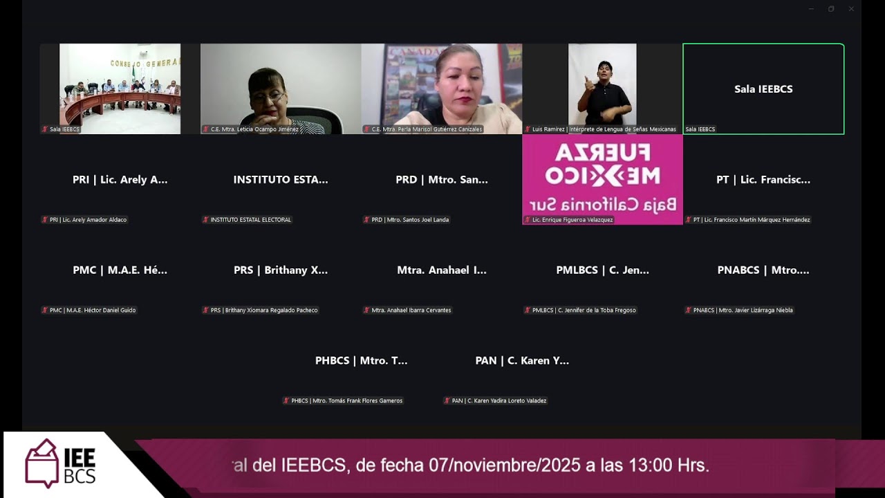 Sesión Extraordinaria del Consejo General del IEEBCS, de fecha 07/noviembre/2025 a las 13:00 Hrs.