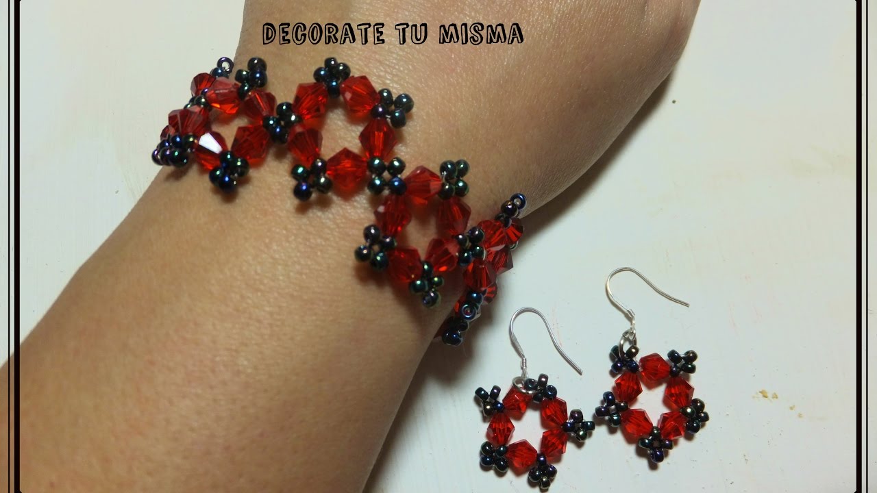 Pulsera de flores rojas a juego con los aretes. DIY