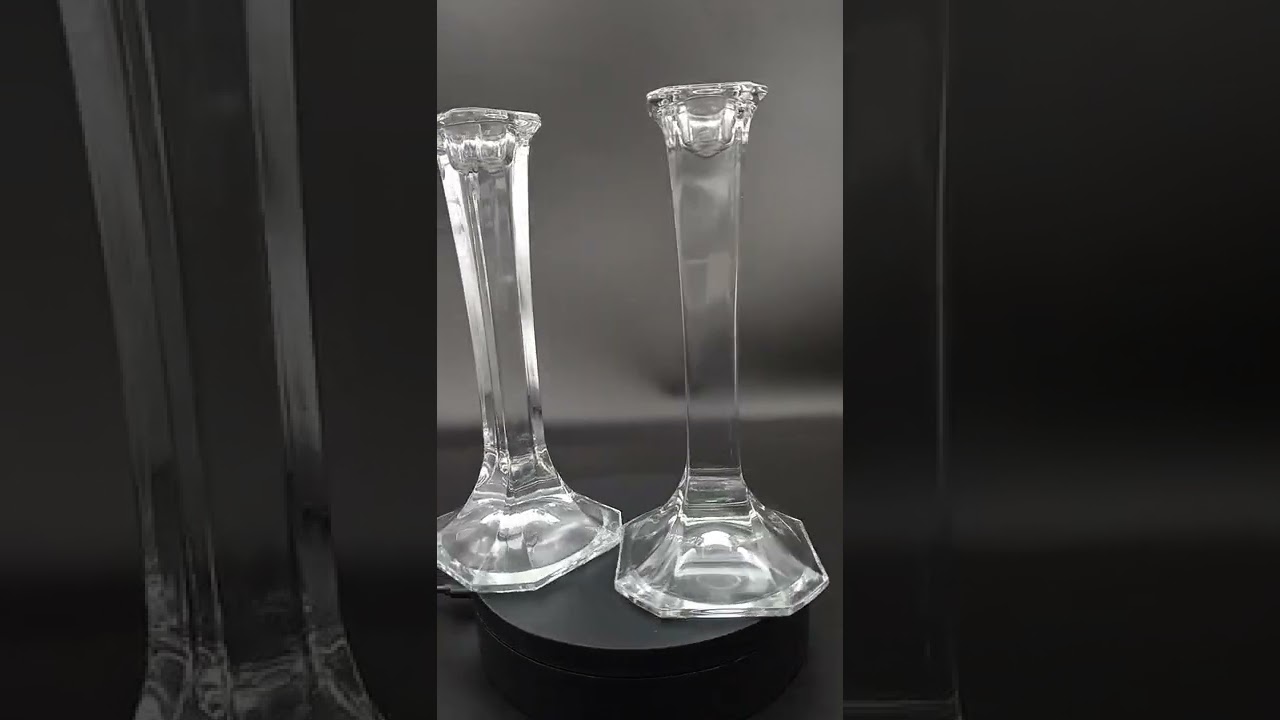 Clear Glass Crystal Candle Holders Set of 2 Column Candlestick Octagon Pedestal