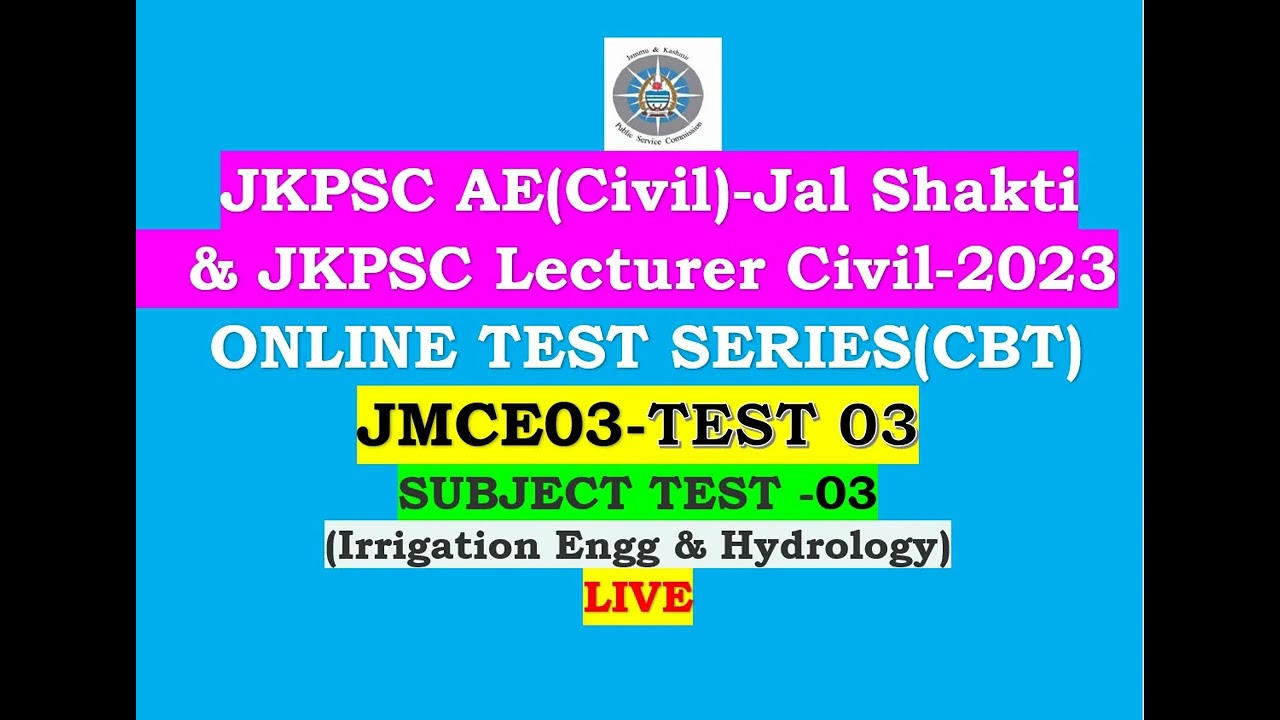 Subject Test 03 Live|JKPSC AE(Civil)-Jal Shakti & Lecturer Civil 2023 Exam Online Test Series(CBT)