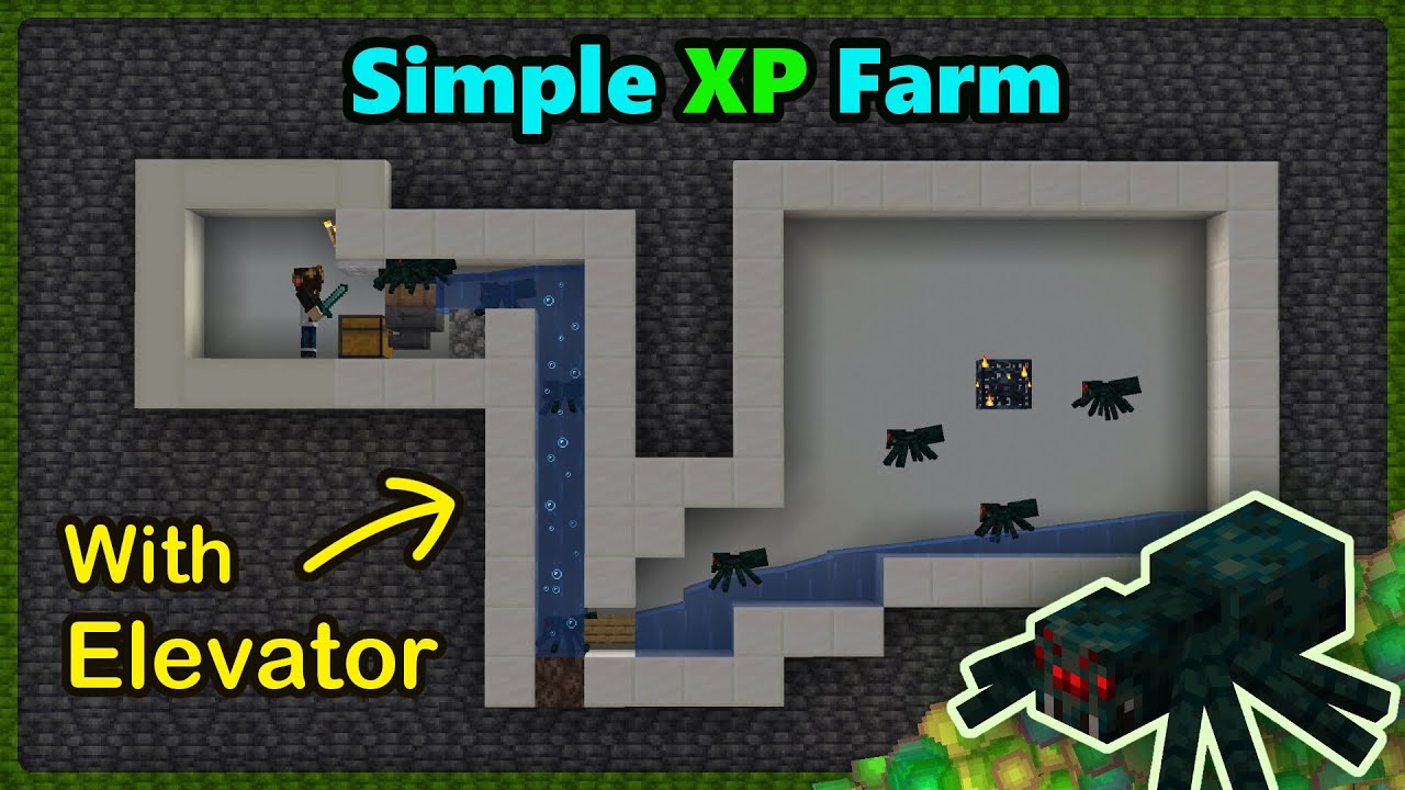 Easy 1.20 Cave Spider XP Farm using a Mob Elevator - They Won't Get Stuck!