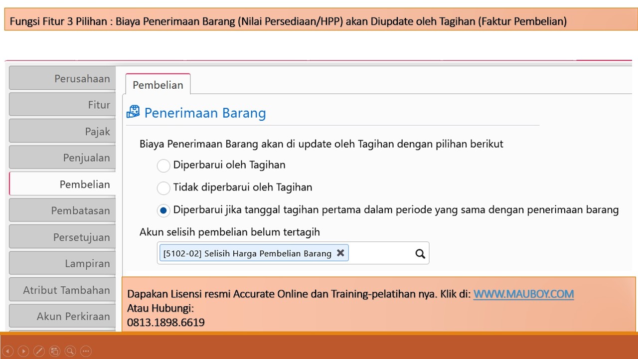 Setup 17 - Tiga Pilihan Update Nilai Persediaan HPP Barang dari Harga Pembelian AOL Tahun 2026