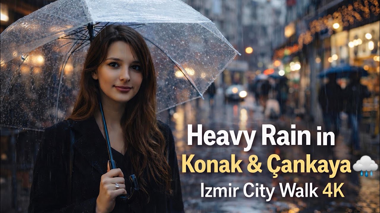  Heavy Rain in Konak & Çankaya 🌧️ Izmir City Walk 4K