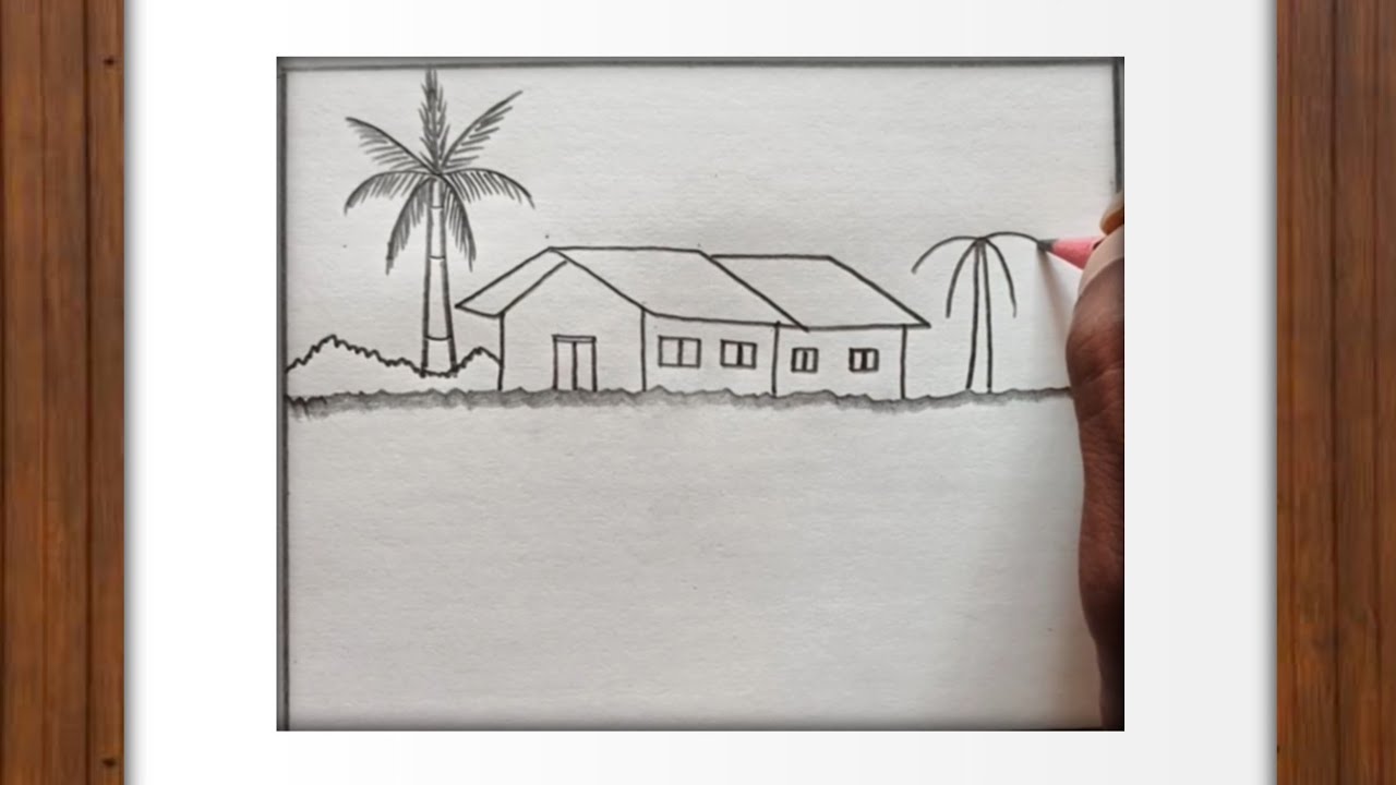 drawing easy scenery pencil House How To Drawing Village Easy Pencil 