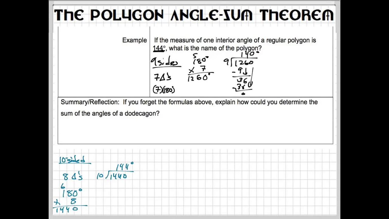 Polygons sum of interior angle theorem example