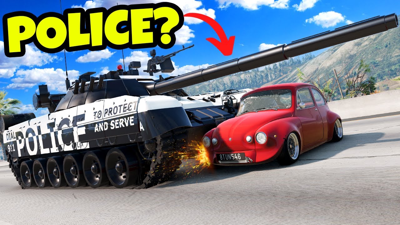 Using The ULTIMATE Police Tank to CRUSH Suspects in BeamNG Drive Mods?!