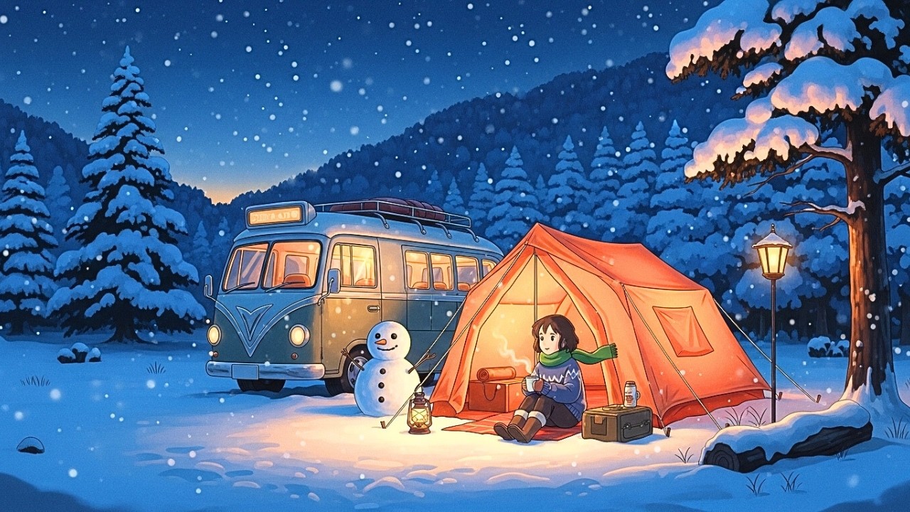 Peaceful Snowfall Travel:  A Solo Girl’s Cozy Bus Journey | Ghibli Style ASMR