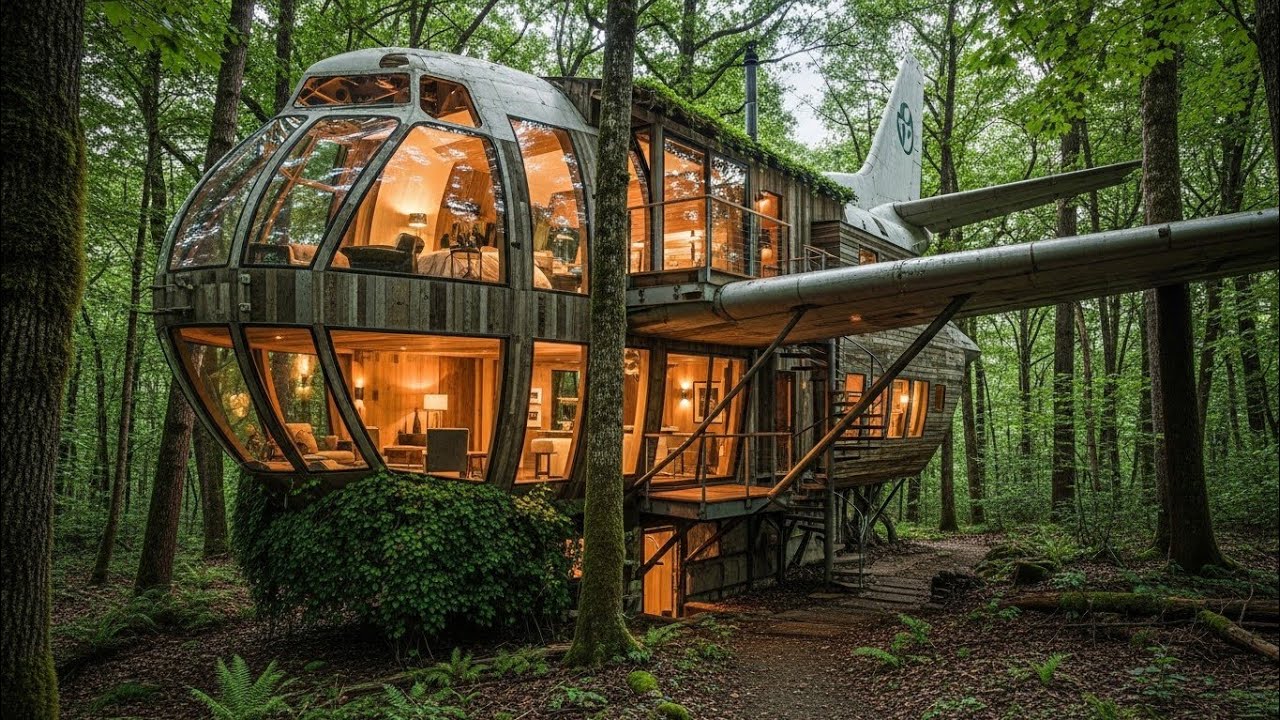 “Crashed Airplane in Jungle → Hidden Luxury Forest Home (ASMR Transformation)”