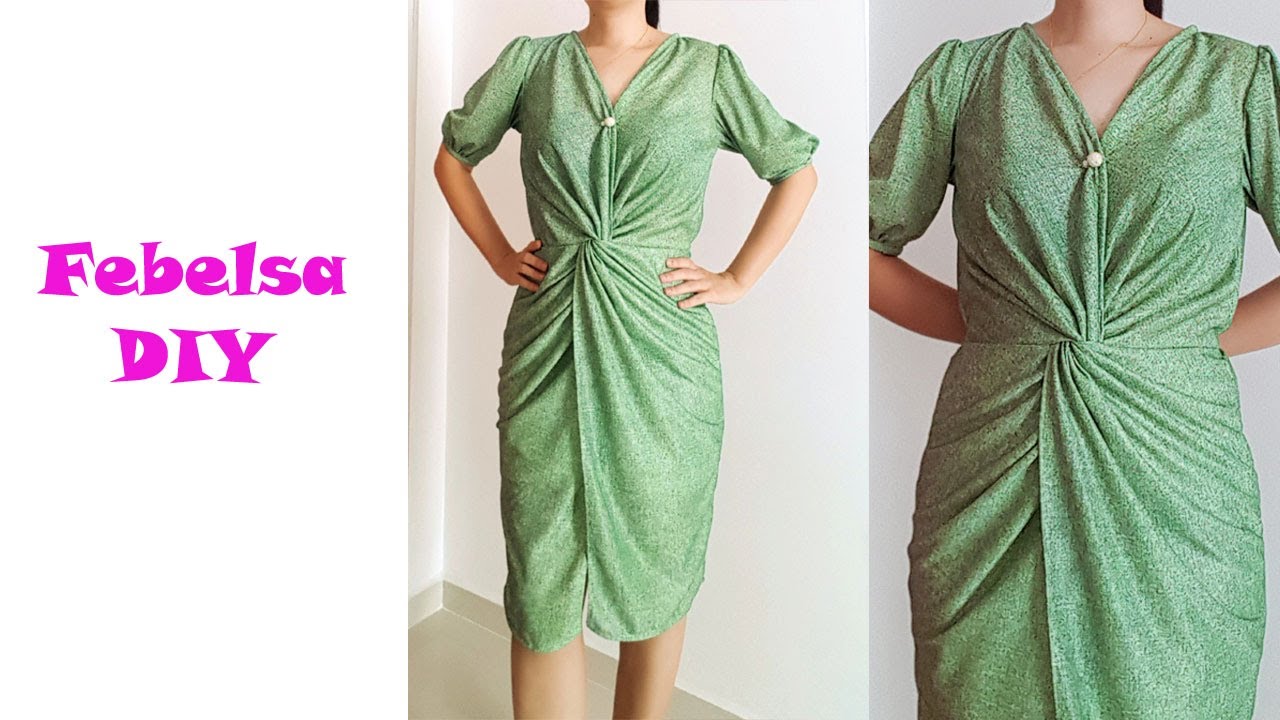 V022 DIY Twist Knot Front Dress (version 2) overlap front - Hướng dẫn may đầm xoắn eo vạt đắp