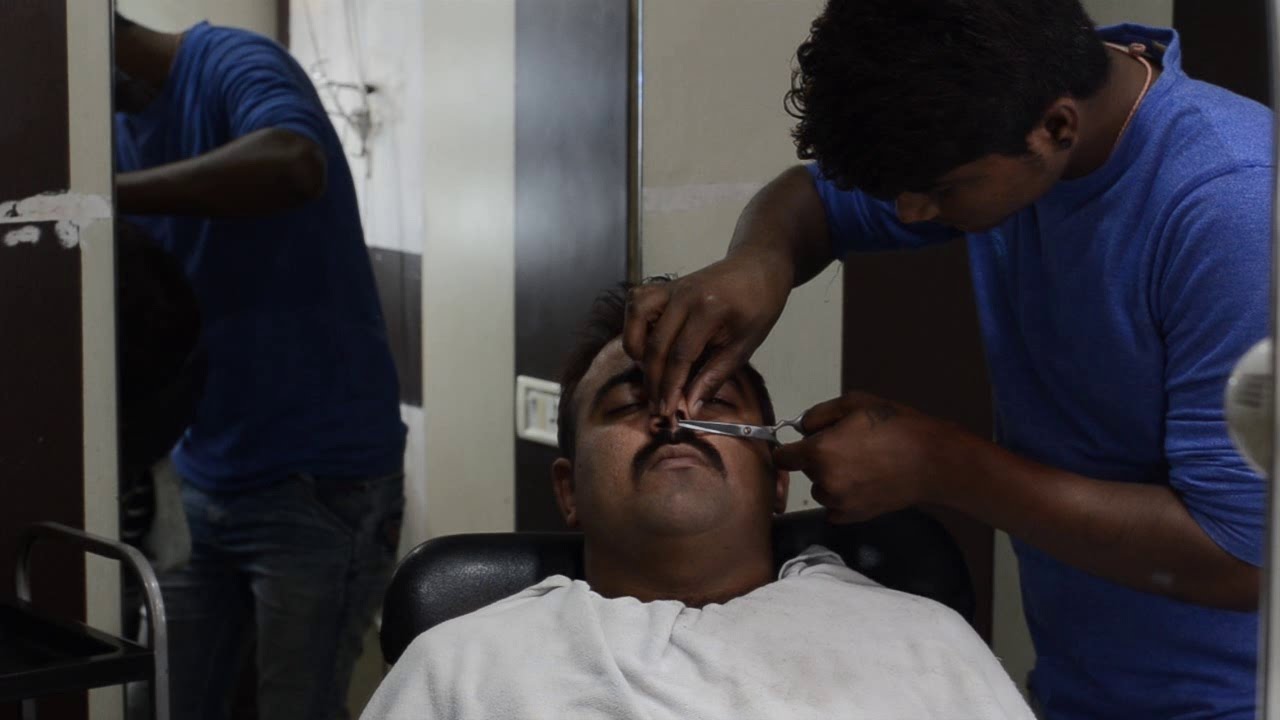 Indian Barber Shave with removal nose hair and face wash  - No talking asmr