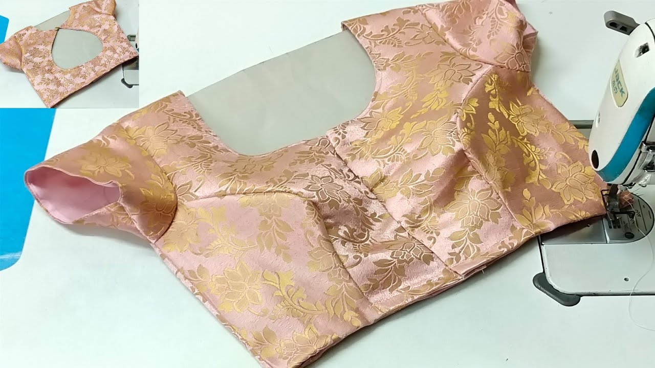 Boat Neck with Princess cut blouse cutting and stitching and water drop style Back Neck Design