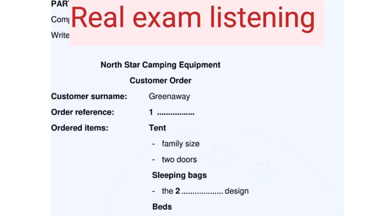 |north star camping equipment customer order ielts listening test with answers 2025