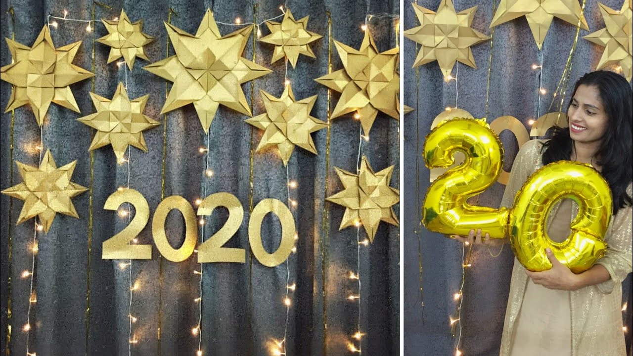 Easy Party Decoration for New year at home | Paper Star Backdrop | Easy new year party decoration