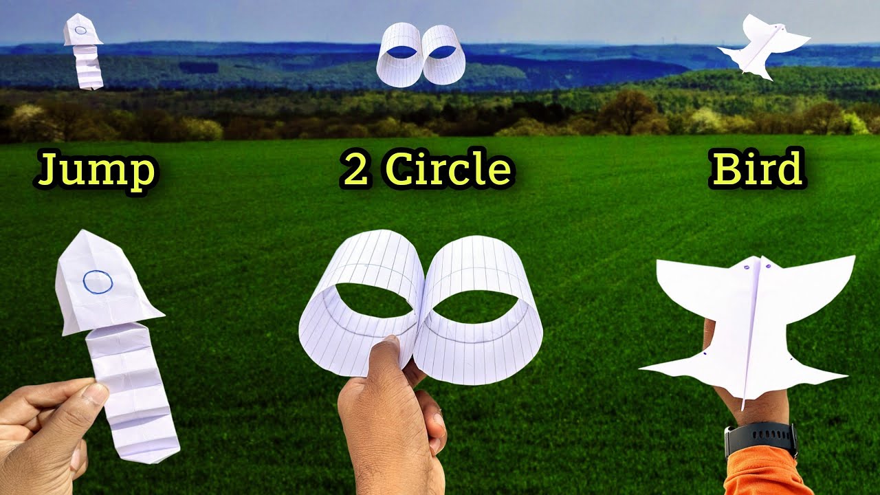 best 3 jumping toy, top 3 flying paper helicopter toy, paper bird, flying circle toy, jumping rocket