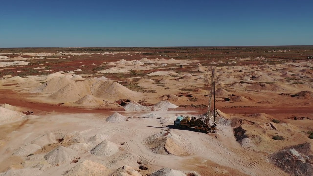 Drone flying over the Opal Mine fields of Coober Pedy, South Australia