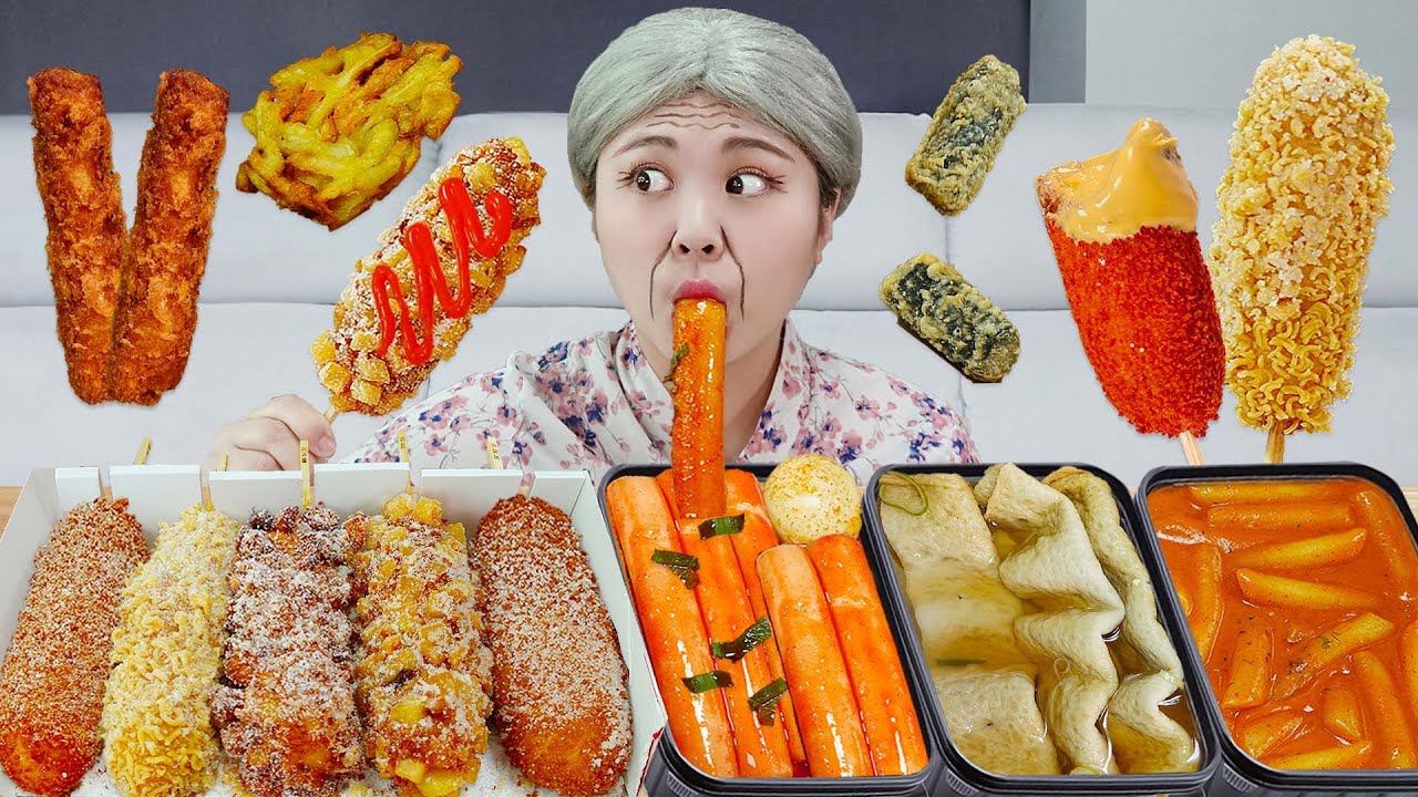 MUKBANG 바삭쫀득 명량핫도그 우리할매 떡볶이 먹방! Spicy Tteokbokki Cheese Corn Dog | HIU 하이유
