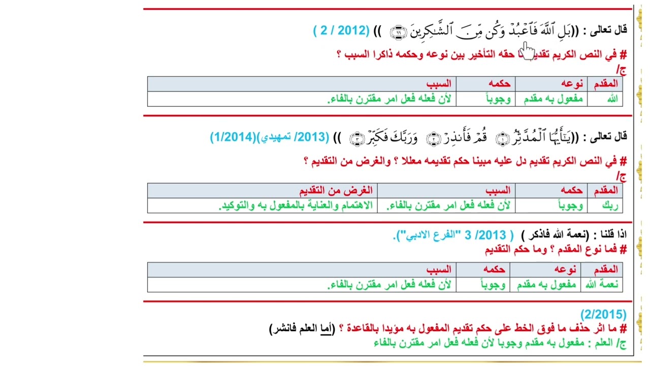 تقديم المفعول به وجوباً الحالة الرابعة اذا كان فعله فعل امر مقترن بالفاء