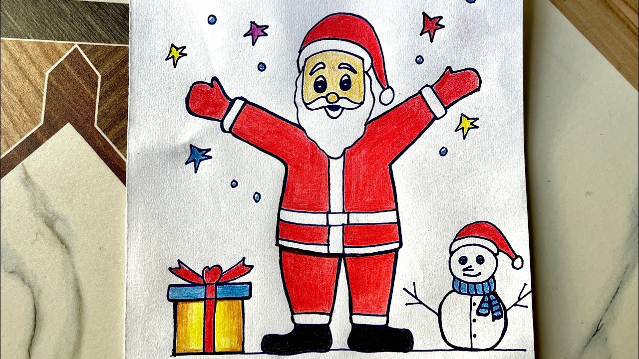 Merry christmas drawing easy || santa claus drawing with colour || happy christmas day 