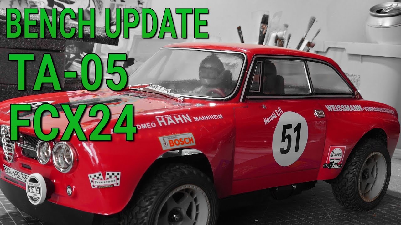 Bench Talk - The Tamiya TA-05 Alfa Rally GTV1750 is done. FMS FCX24 Gets Interior and a flat bed!