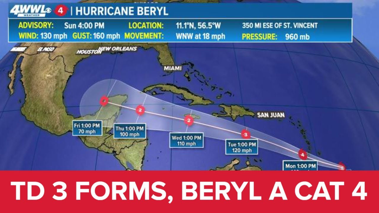 Sunday 5 PM Tropical Update: TD 3 forms in Gulf as Beryl races toward the Caribbean