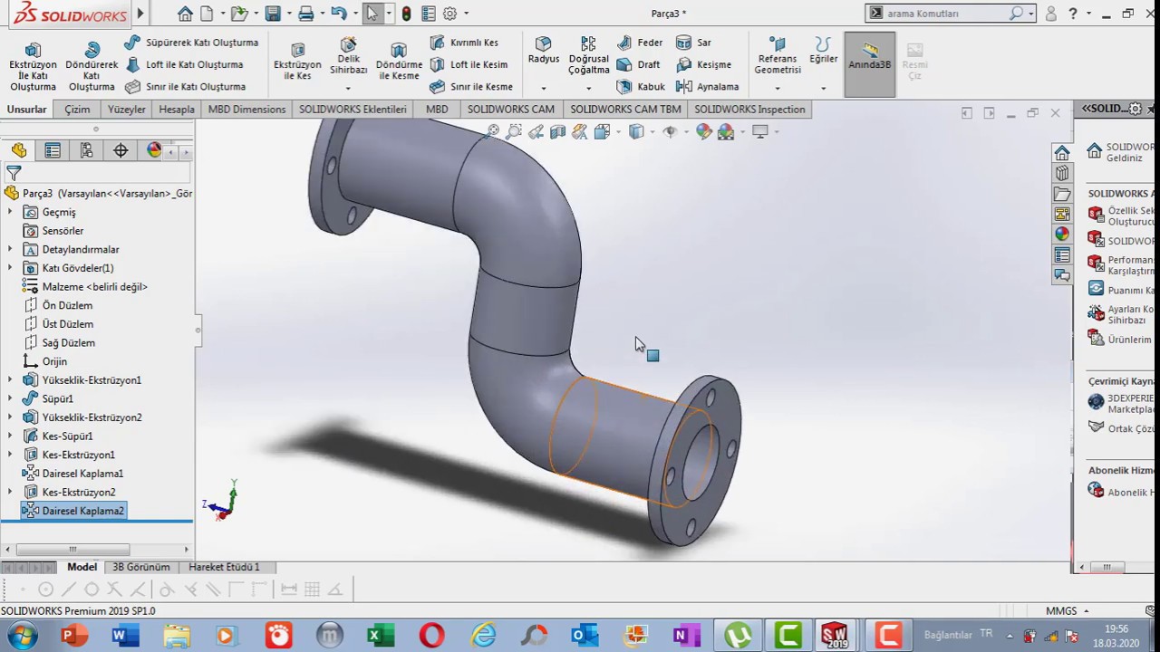 SOLIDWORKS : SÜPÜREREK KATI OLUŞTURMA - KIVRIMLI KESME  (SWEPT BOSS BASE- SWEPT CUT)