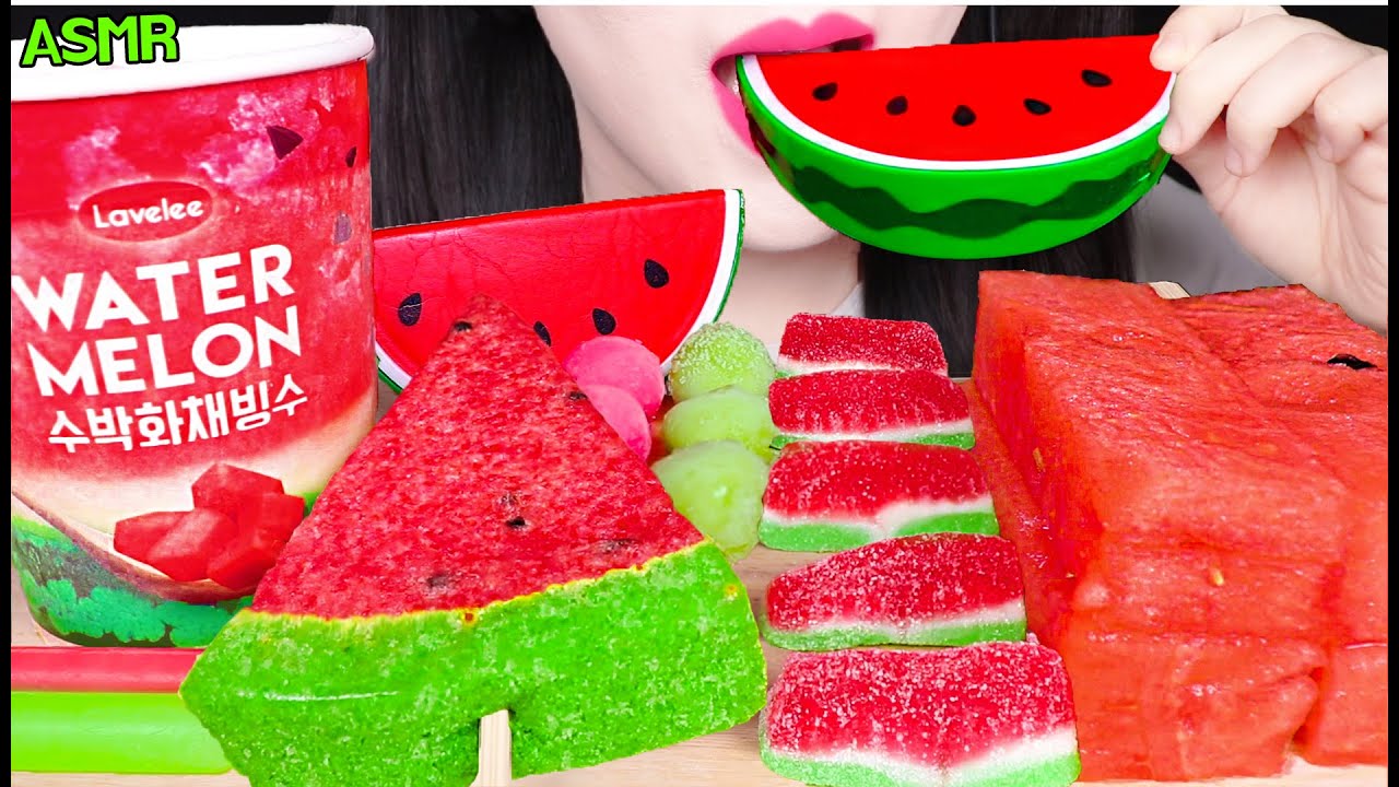 ASMR WATERMELON *HOT POPS, WATERMELON SHAVED ICE, WATERMELON GUMMY, RICE CAKE 수박 먹방 JANE ASMR 제인