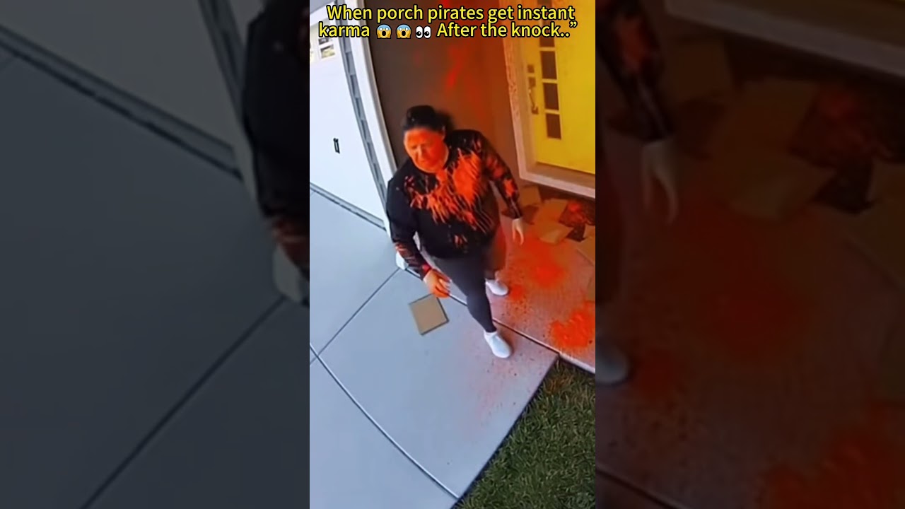 Porch Pirates get INSTANT KARMA 🤣#thief #CaughtOnCamera #securitycamera #instantkarma #funny