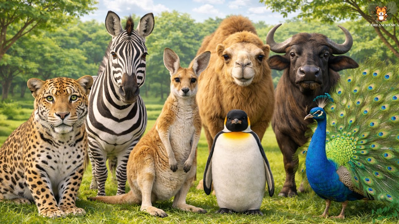 Animal sounds around us: Leopard, Zebra, Kangaroo, Penguin, Camel, Buffalo, Peacock - Animal videos