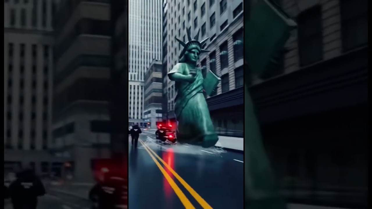 The Statue of Liberty running from ICE police!!😱 #freedom #libertystatue #icepolice #fun