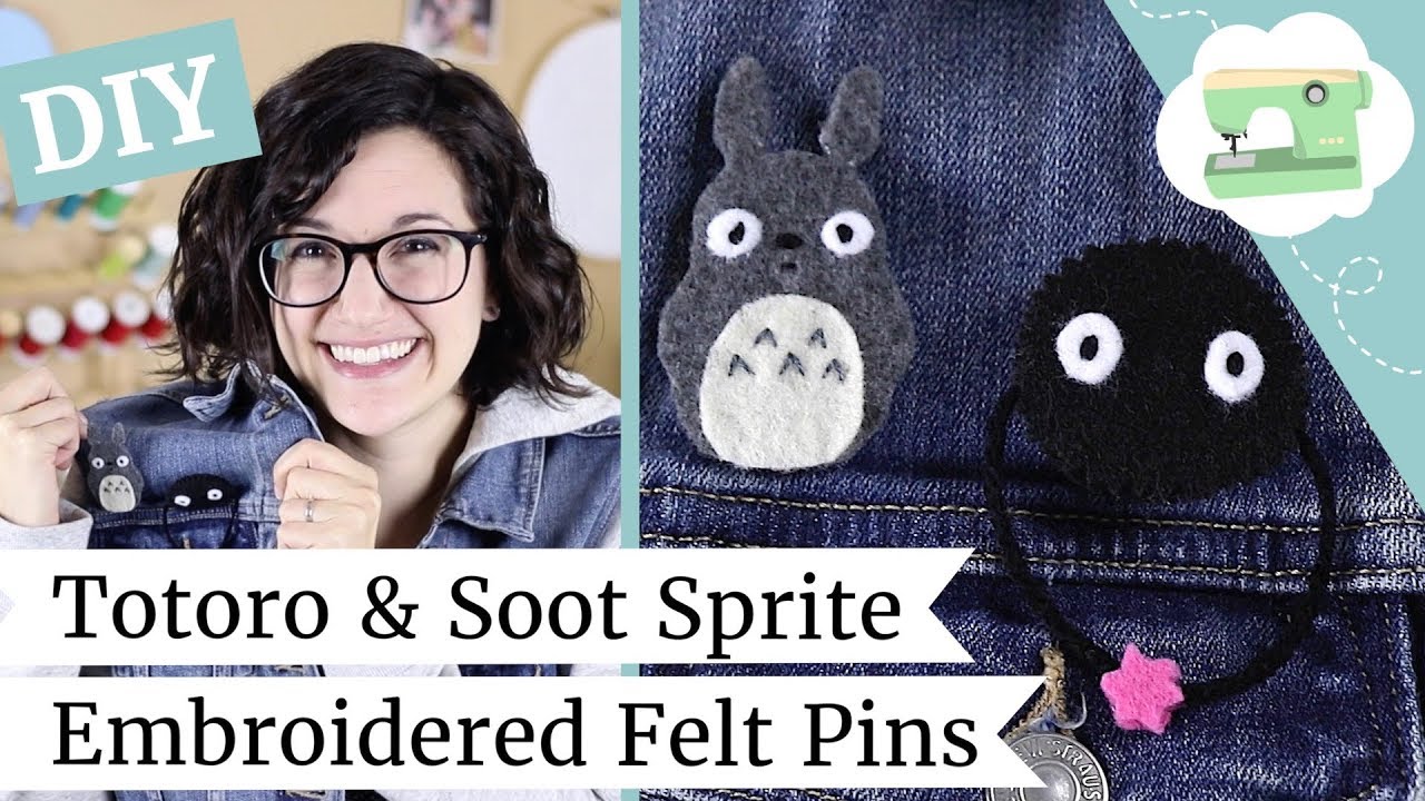 DIY Totoro & Soot Sprite Pins - Studio Ghibli Embroidered Brooches | @laurenfairwx