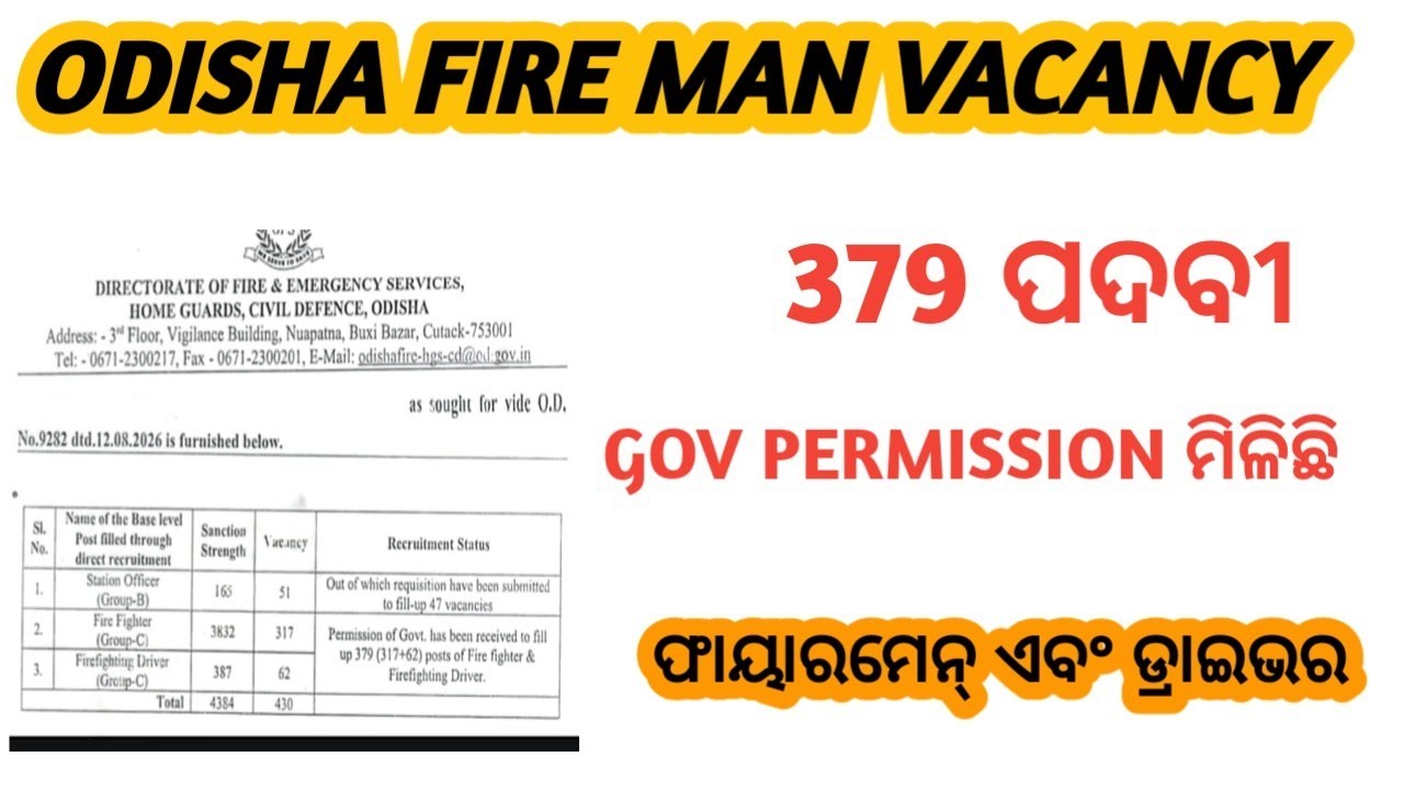 Odisha firemen vacancy 2026 || Odisha firemen driver vacancy 