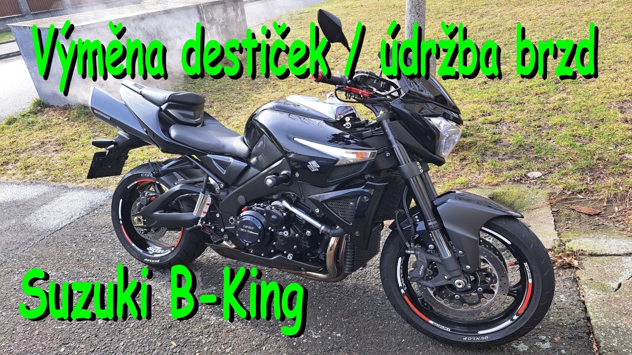 Výměna brzdových destiček motocyklu, odstranění pískání, čištění třmenů a kotoučů SUZUKI GSX B-King