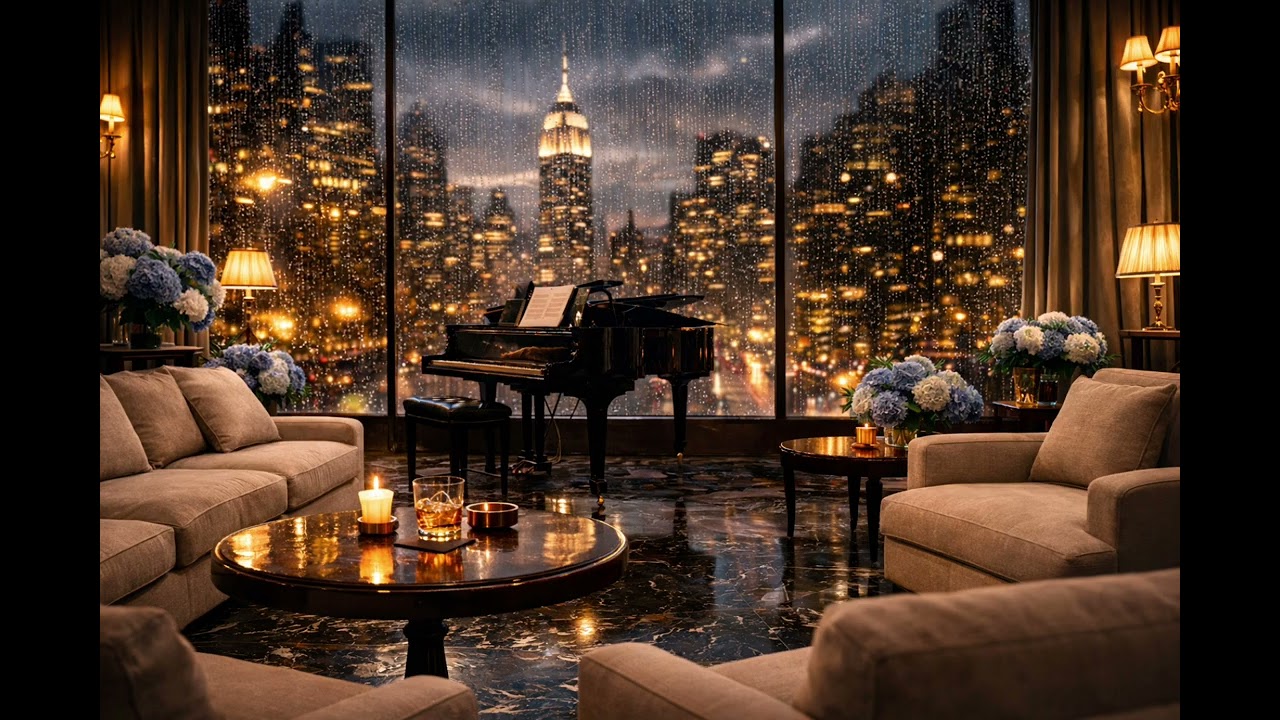Rainy Night Soft Jazz Lounge ☔ | Rainy Night Jazz Piano in New York