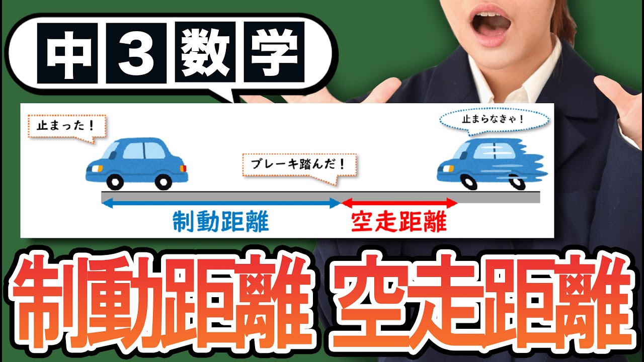 【二次関数の利用】制動距離と空走距離について超わかりやすく解説！【中3数学】