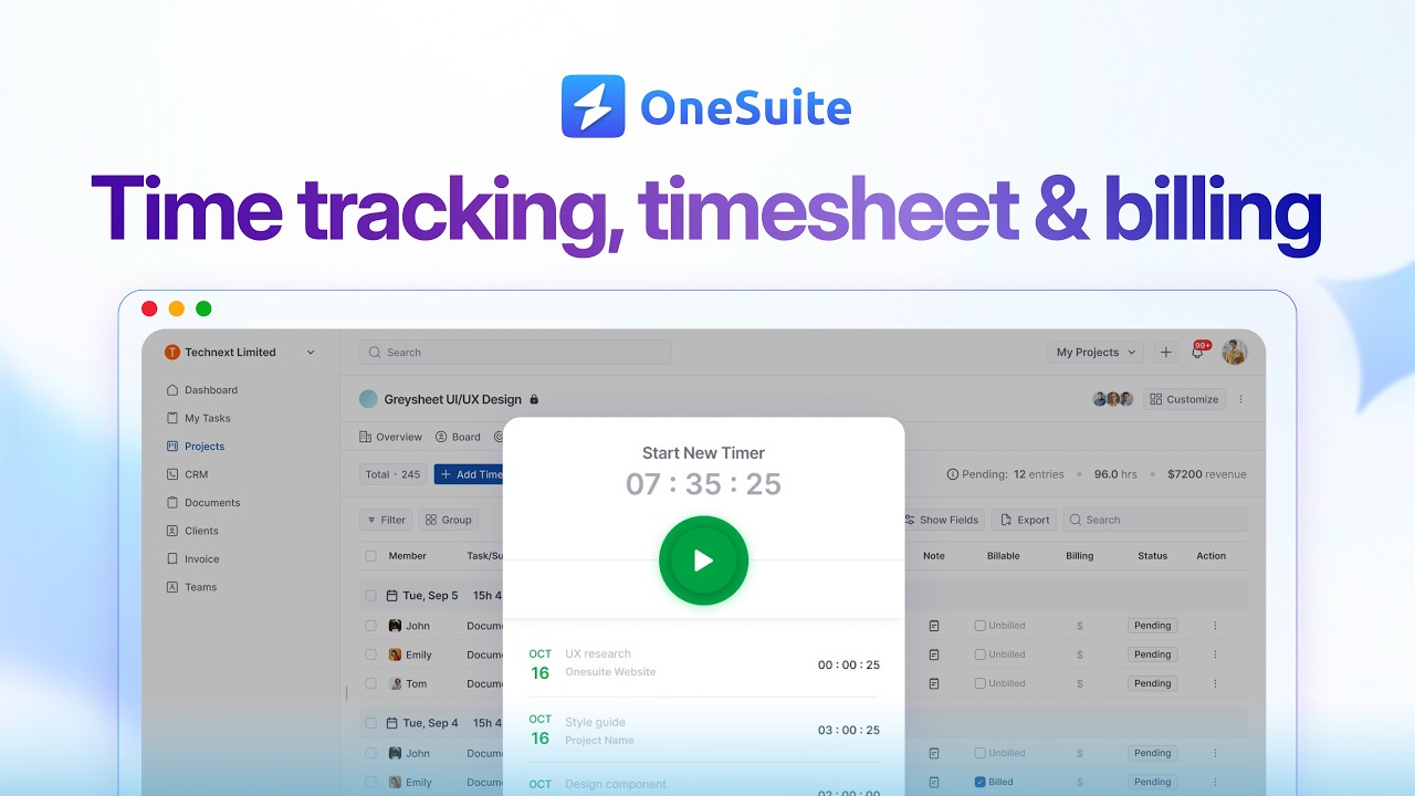 OneSuite Time Tracking | Log Hours, Approve Time and Invoice Clients