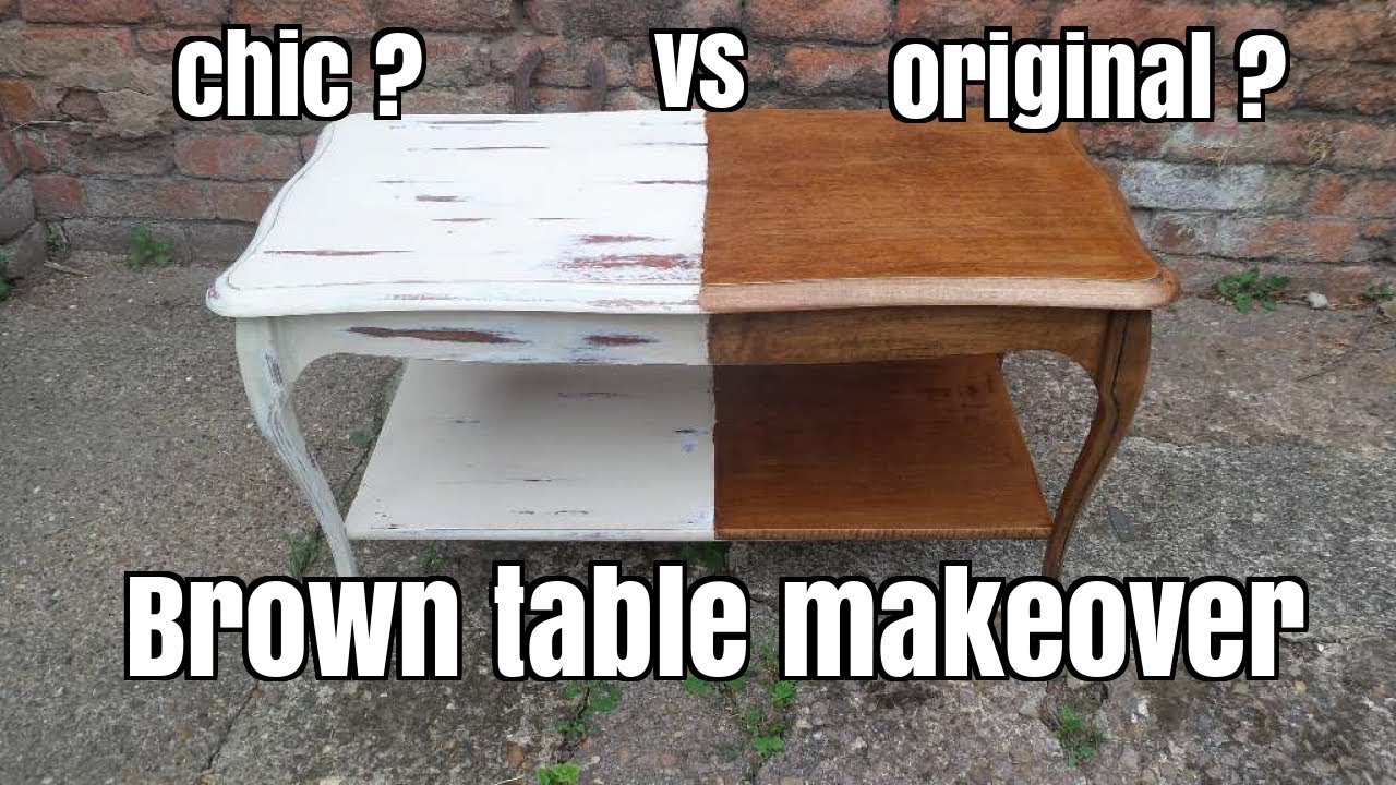 Transformation of brown coffee table shabby chic style