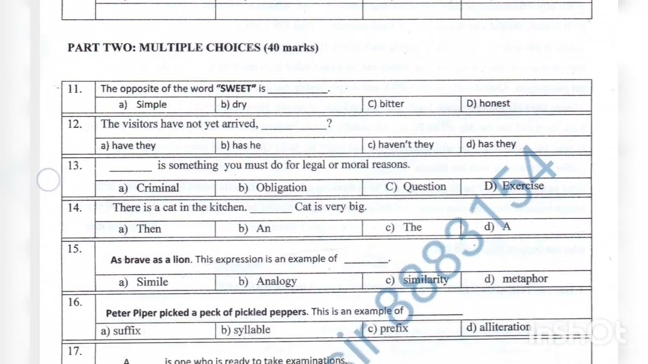 Imtixaanka Dowlada 2023 fasalka 8aad maadada English part 2 .