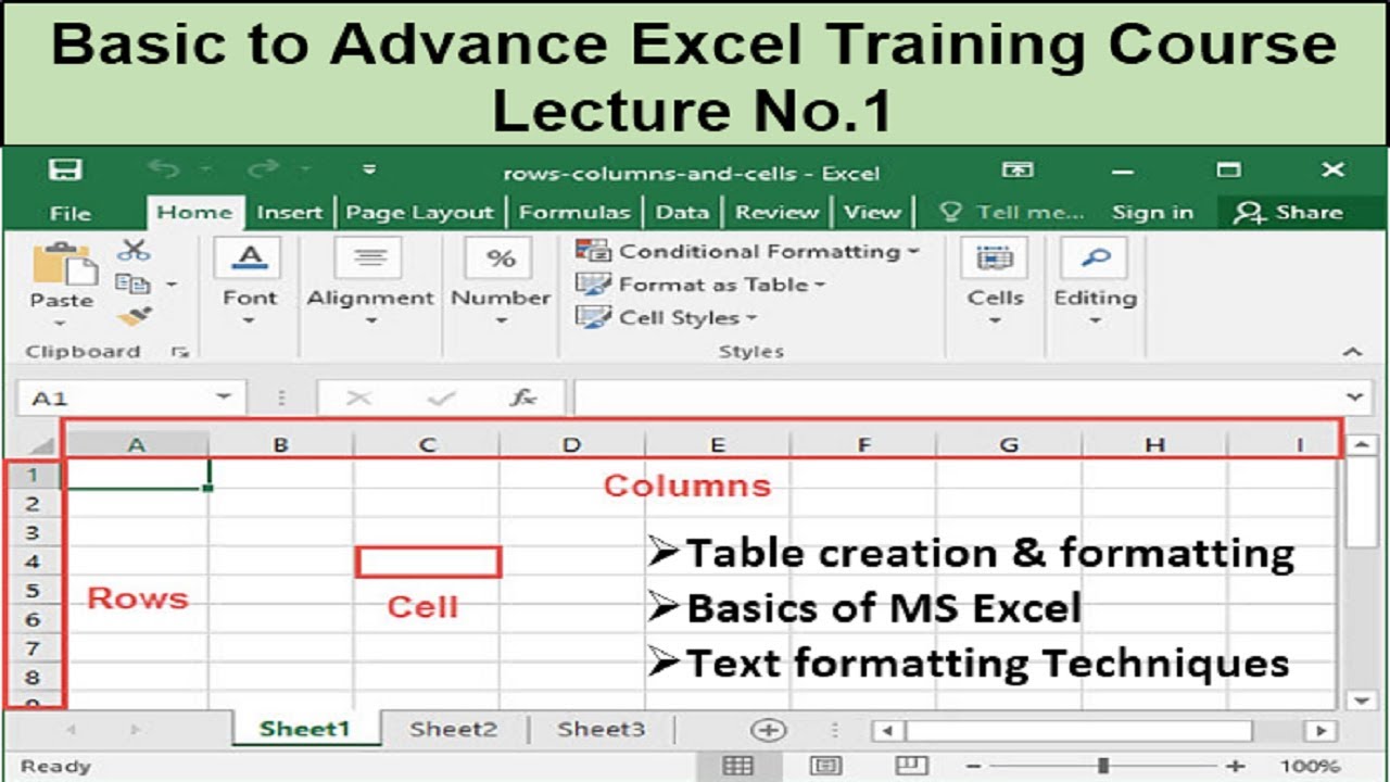 1st lecture of Excel Training Excel for beginners