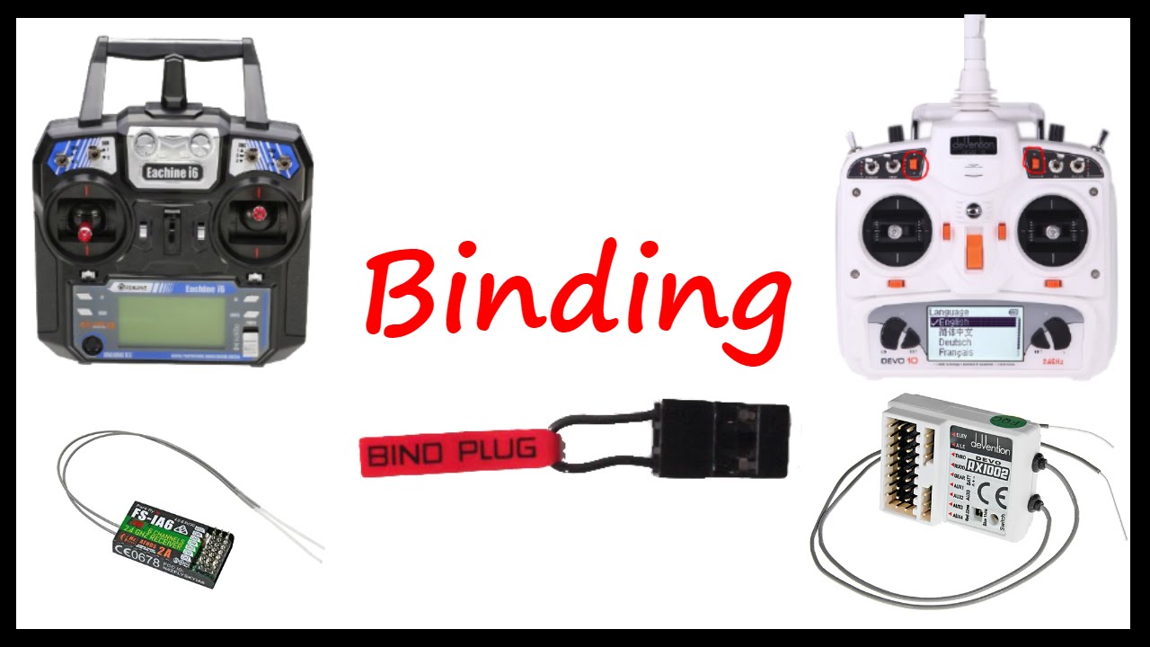 Bind, Binding, appairage radicommande. Devo 10 et RX1002 - Eachine I6 et FS-IA6