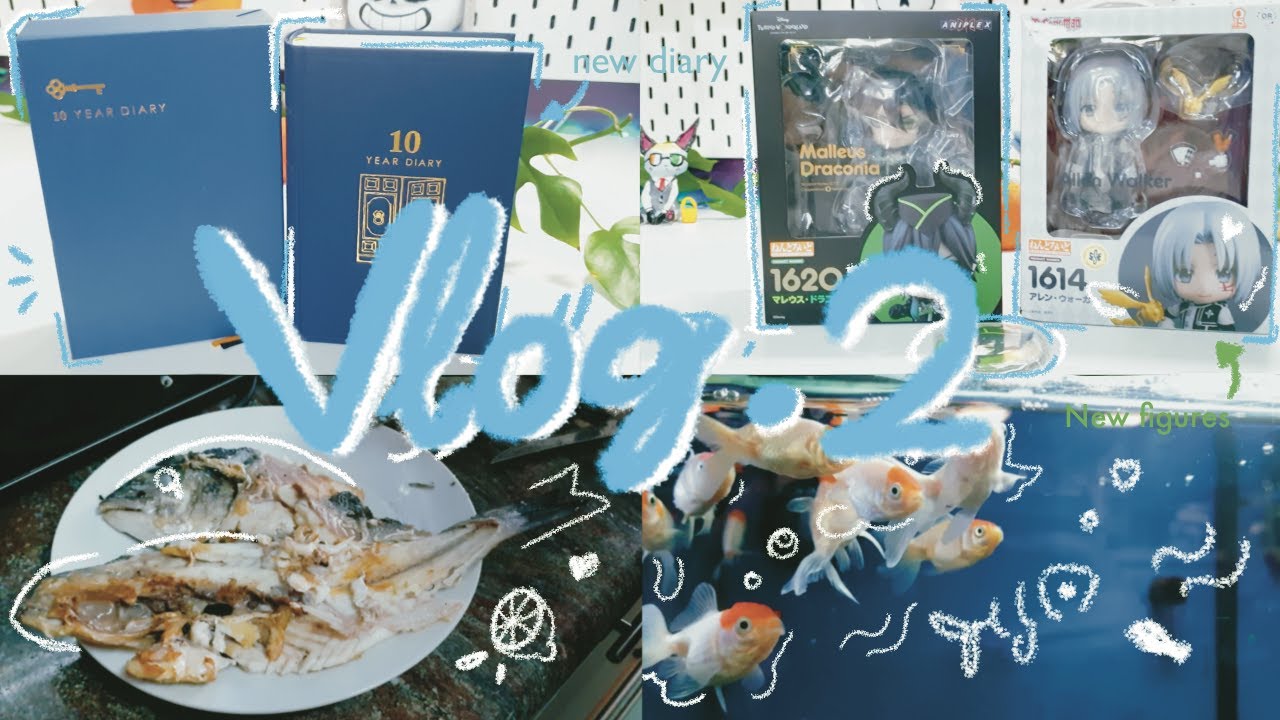 Vlog:🌻Unboxing Malleus Draconia+Allen Walker Nendoroids+10 year diary midori✨+ shopping🐟